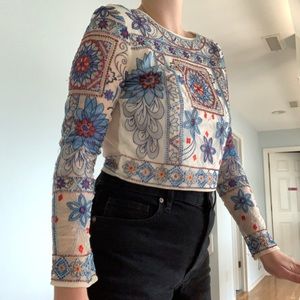 ZARA Beaded Embroidered Mesh Crop Top